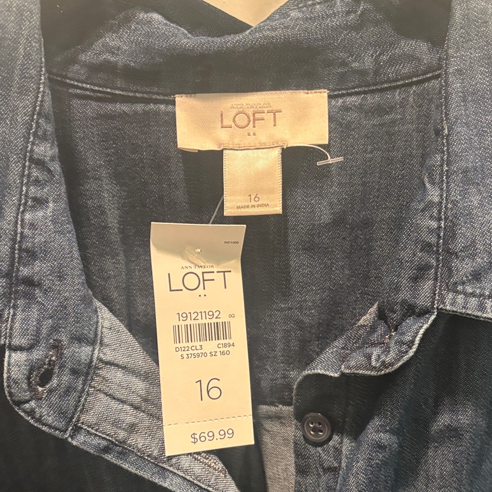 LOFT Indigo Denim Button-Up Dress - Picture 2 of 4